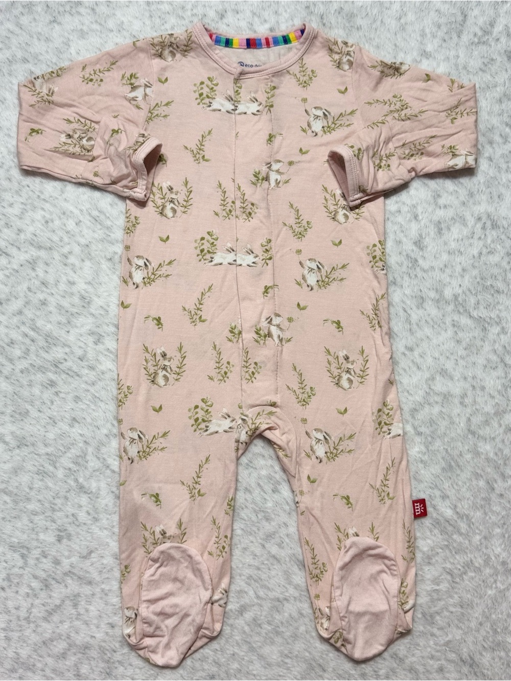 Magnetic Me Pink Bunny Floral Footie Sleeper 3-6M Baby Girl Modal Rabbit